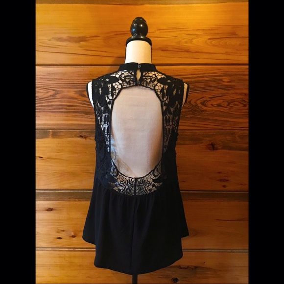 Black Lace Embellished Sleeveless Top - Picture 3 of 7